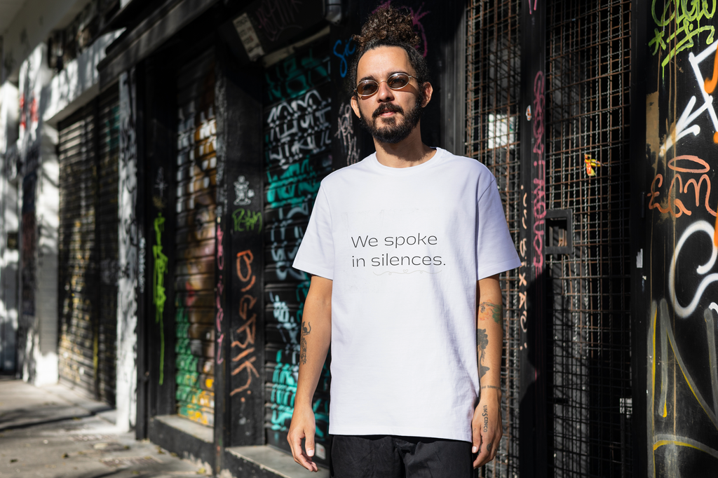Plainora Motion Tee — “We spoke in silences.” (White)
