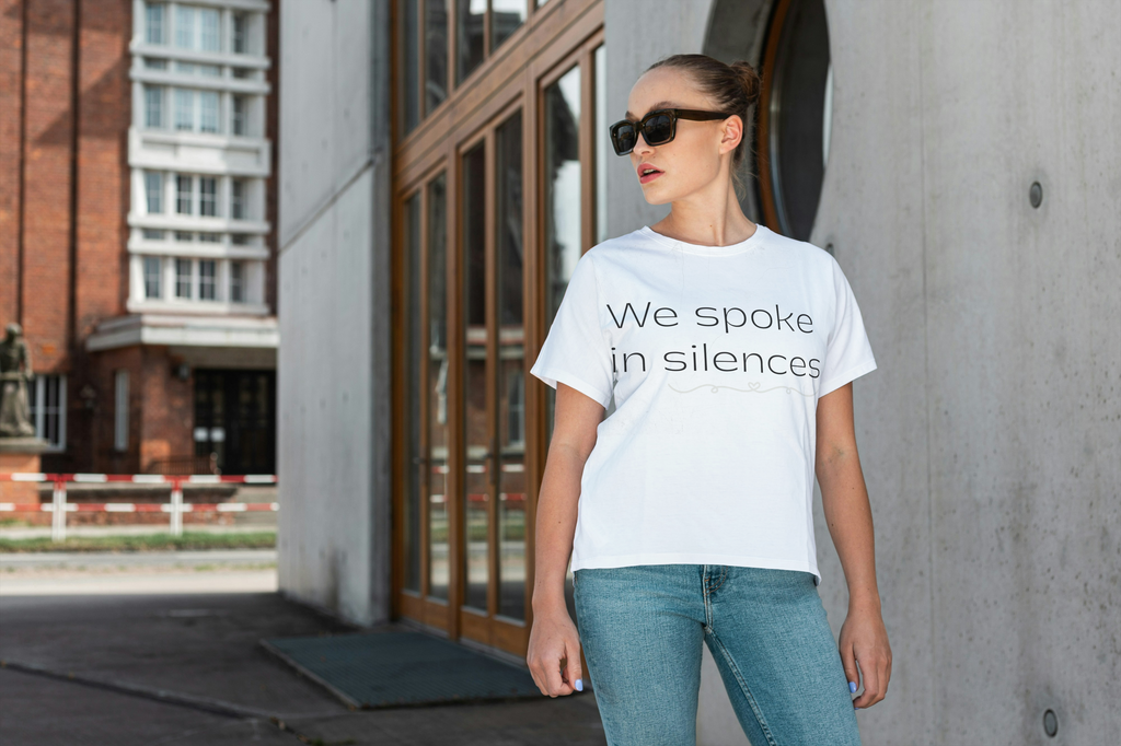 Plainora Motion Tee — “We spoke in silences.” (White)