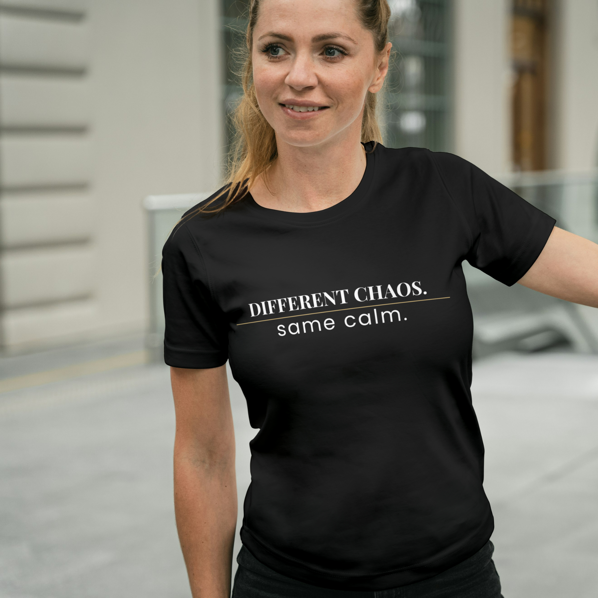 Plainora Black Aura Tee — “Different Chaos. Same Calm.”