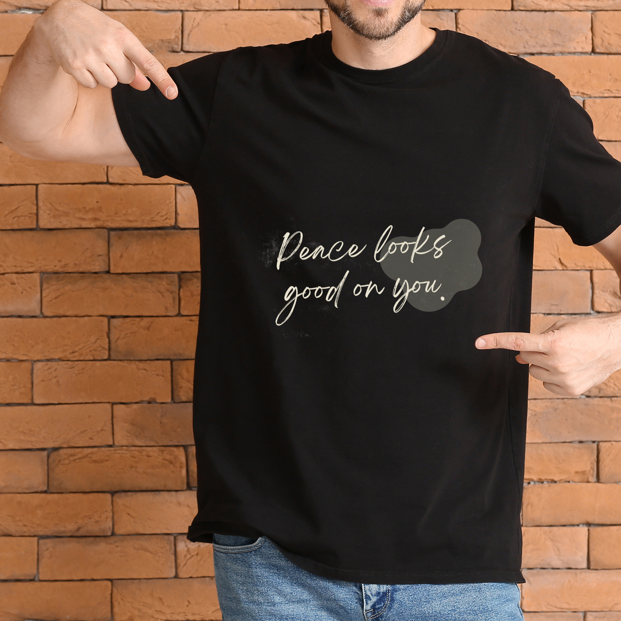 Plainora Black Aura Tee — “Peace looks good on you.”